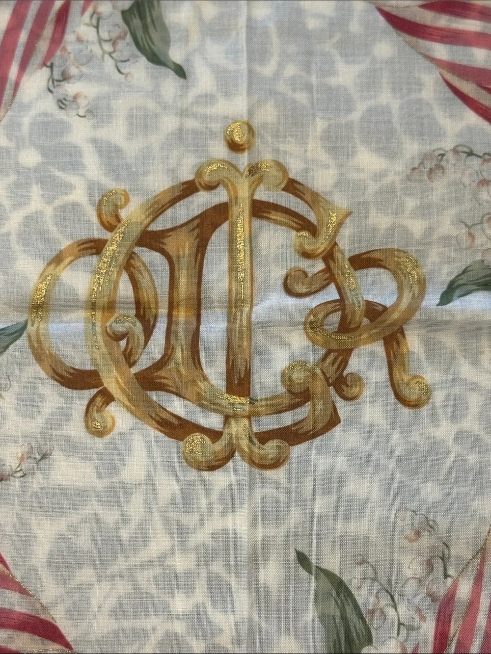 Christian Dior Floral Bow Silk Hair Scarf/Handkerchief - NEW